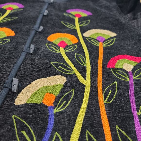 Vintage Sample St embroidered artsy women's style button up sweater black SZ XL - Picture 4 of 8